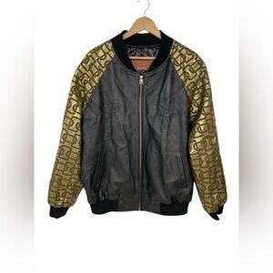 Kashani of Philadelphia Black Gold Lambskin Bomber Jacket Size 2X